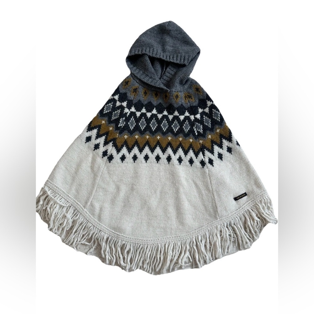 Finger In The Nose Jacquard Off White Kids Hooded Poncho Size L 6/7 yrs